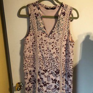 Summer lined floral print sleeveless tunic with piping